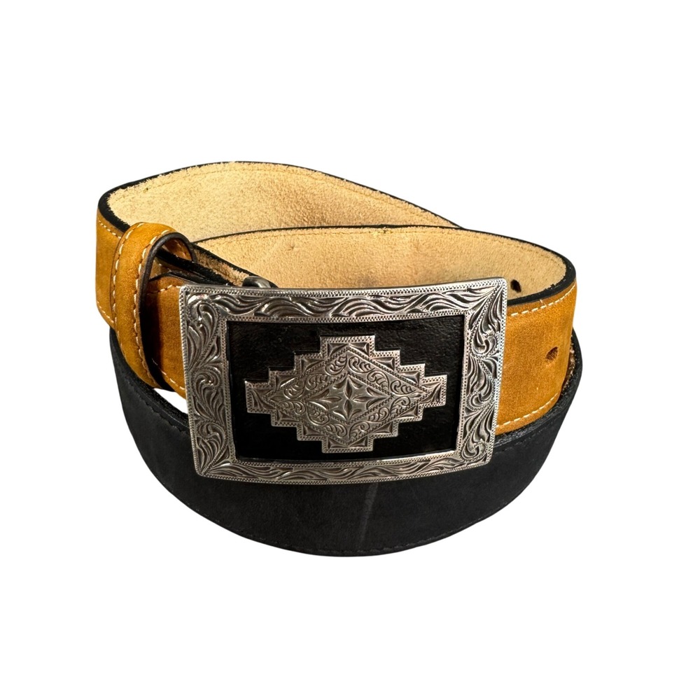 Justin Mens 32 Western Leather Belt Nocona Buckle Two Tone Tan Black 53700